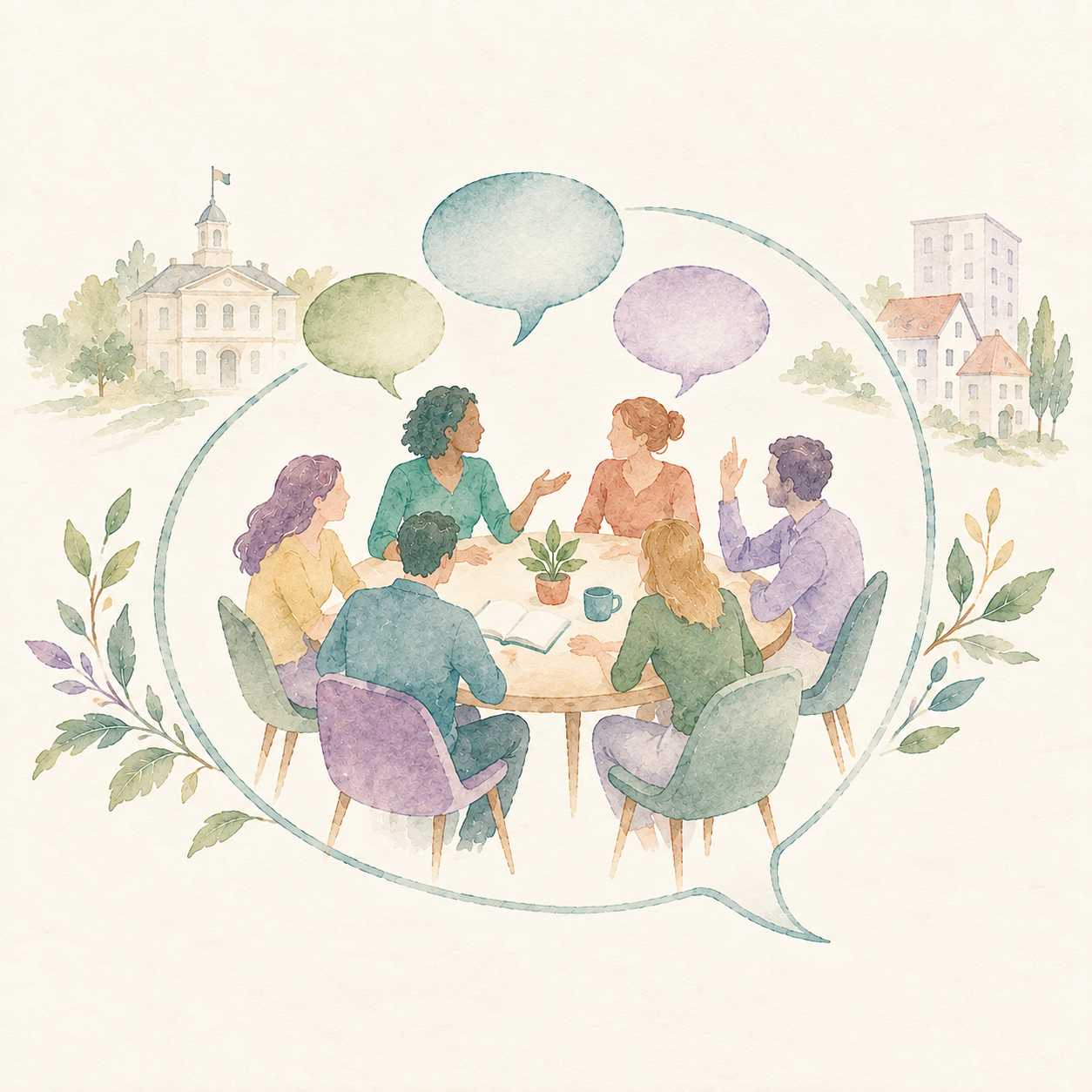 Illustration du réseau de L'ÂMC : planification, partenariats, forum des associations, bilan et échanges entre collaborateurs