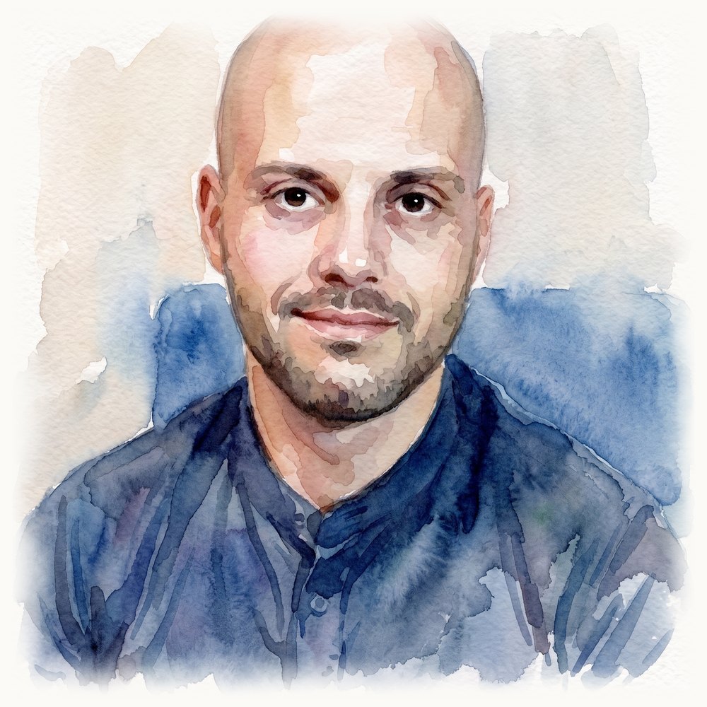 Portrait à l'aquarelle de Michael Conti, psychologue et psychothérapeute